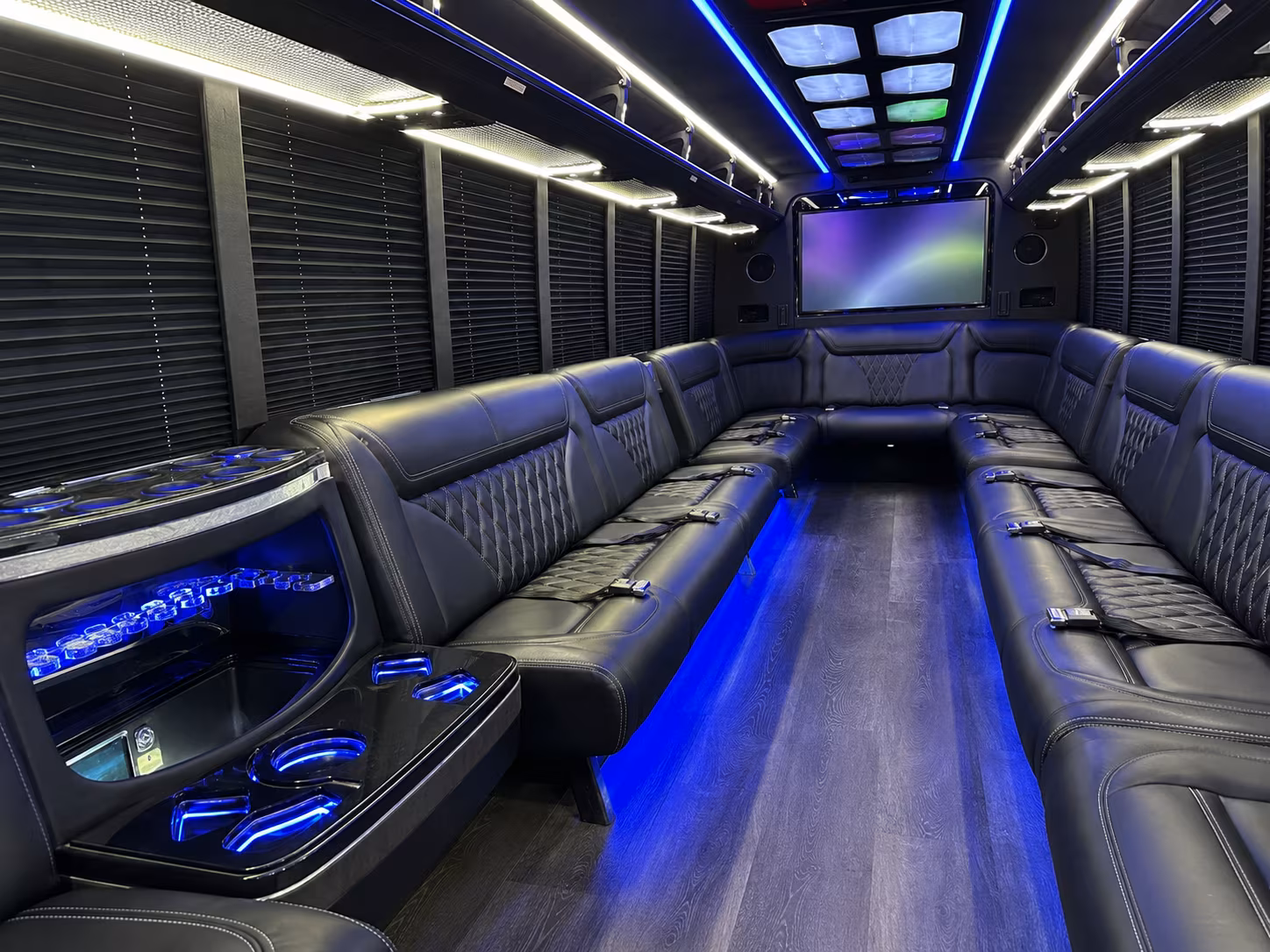 manteca 20 passenger party bus inside