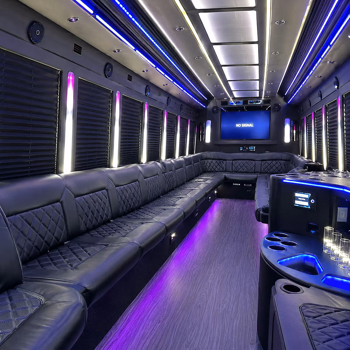 manteca 30 passenger party bus inside